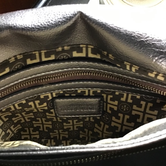 Tory Burch Flap Metallic Leather Clutch Silver - Picture 7 of 9